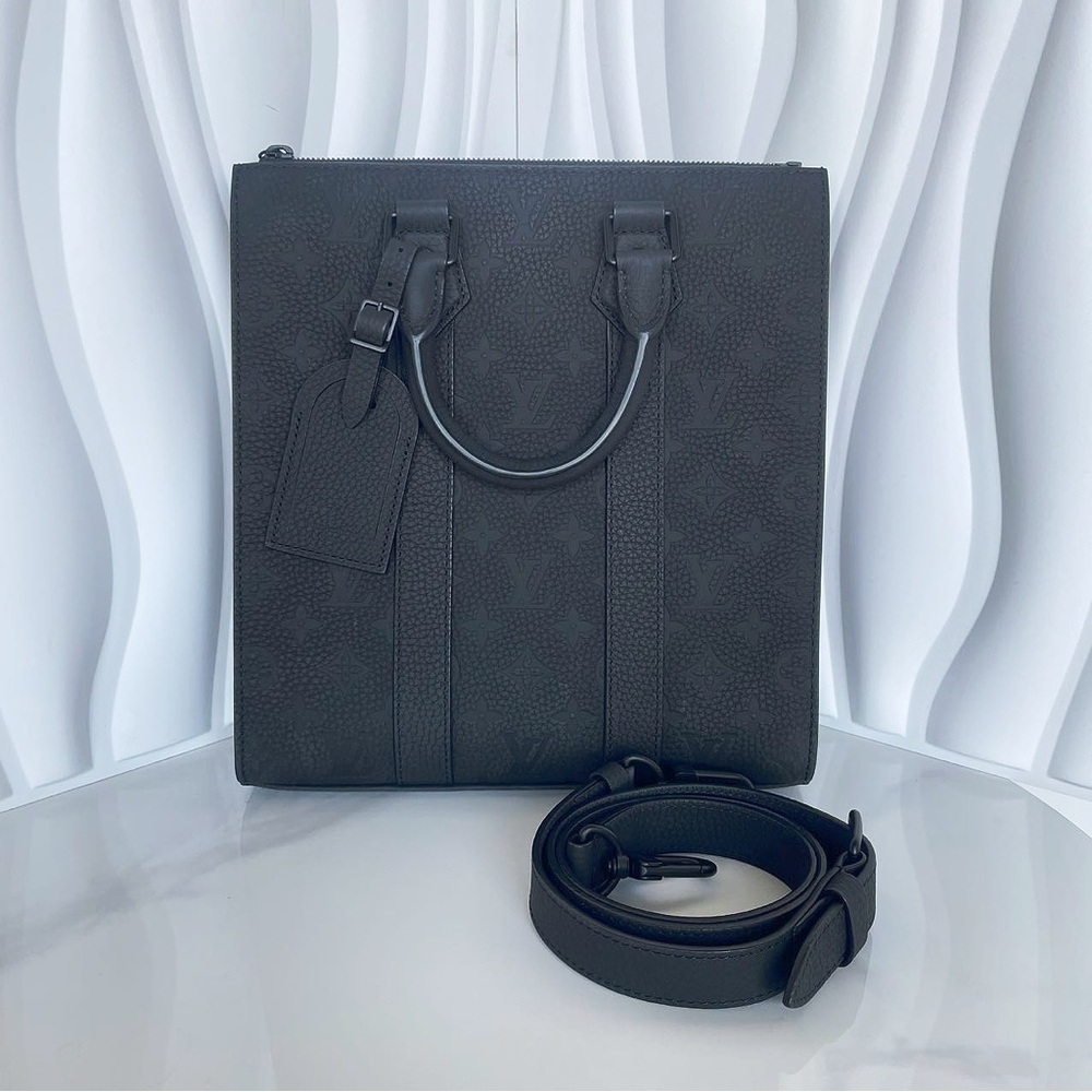 Louis Vuitton Sac Plat Black Embossed Monogram Tote Bag